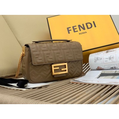 Fendi Baguette Chain Midi Bag In Taupe Nappa Leather IAMBS241331