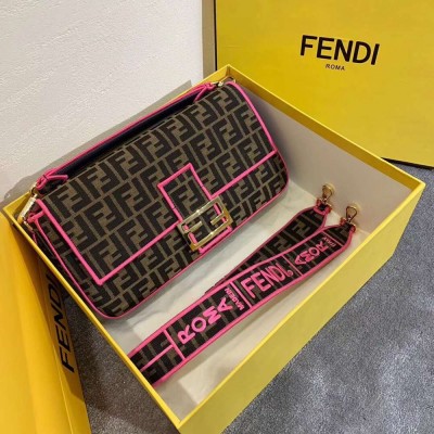 Fendi Baguette Large Bag In FF Fabric With Pink Trim IAMBS241338