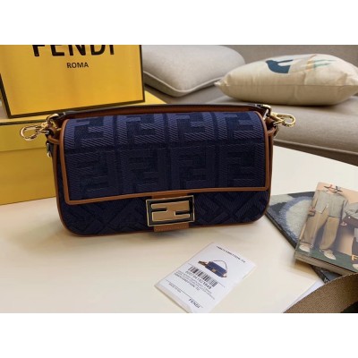 Fendi Baguette Medium Bag In Blue Denim IAMBS241315