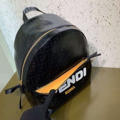 Fendi Black Glazed Fabric Large Backpack IAMBS241298