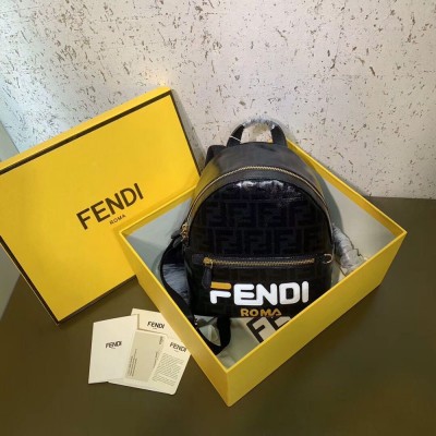 Fendi Black Glazed Fabric Mini Backpack IAMBS241299