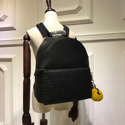 Fendi Black Large Logo-embossed Leather Backpack IAMBS241304