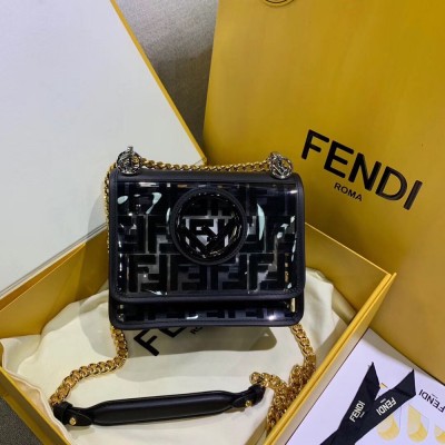 Fendi Black Small Kan I F Bag In Transparent PU IAMBS241455