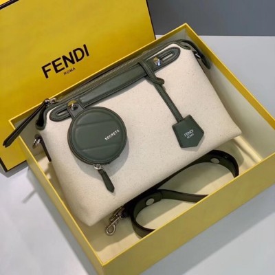 Fendi By The Way Medium Bag In Canvas With Green Leather IAMBS241373