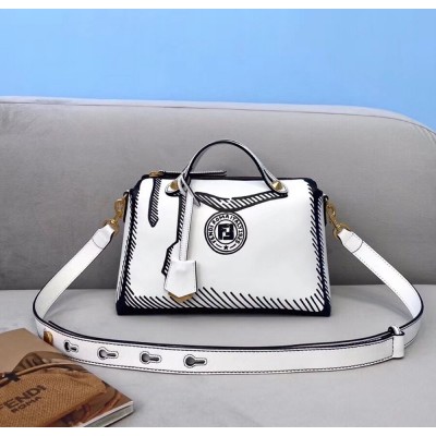 Fendi By The Way Medium Bag In White Printed Leather IAMBS241379