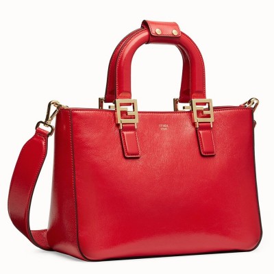 Fendi FF Tote Small Bag In Red Calfskin IAMBS241625