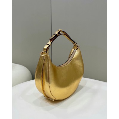 Fendi Fendigraphy Small Hobo Bag In Gold Laminated Leather IAMBS241391