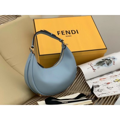Fendi Fendigraphy Small Hobo Bag In Light Blue Leather IAMBS241393