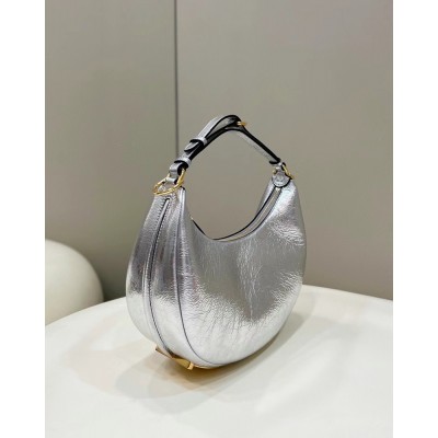 Fendi Fendigraphy Small Hobo Bag In Silver Laminated Leather IAMBS241395