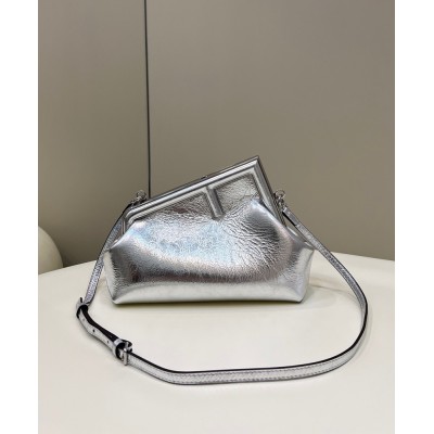Fendi First Small Bag In Silver Laminated Leather IAMBS241411