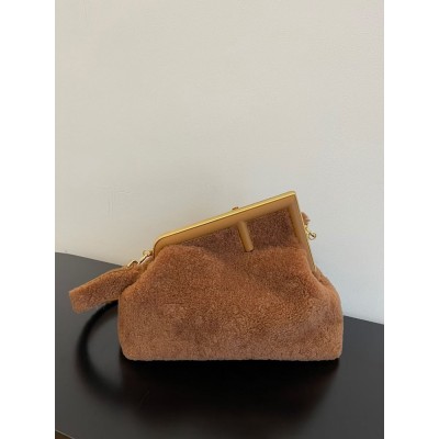 Fendi Medium First Bag In Brown Wool Sheepskin IAMBS241416