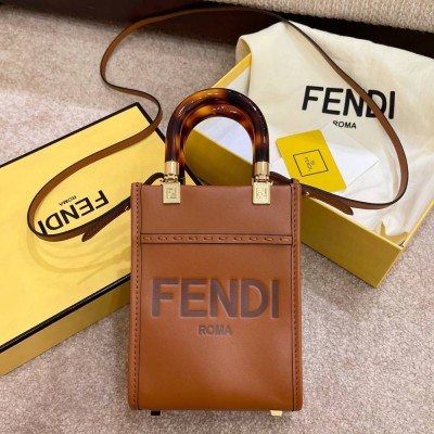 Fendi Mini Sunshine Shopper Bag In Brown Leather IAMBS241519