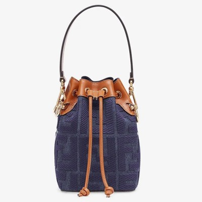 Fendi Mon Tresor Mini Bucket Bag In Blue Denim IAMBS241647
