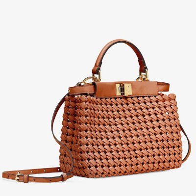 Fendi Peekaboo Mini Bag In Brown Interlace Leather IAMBS241507