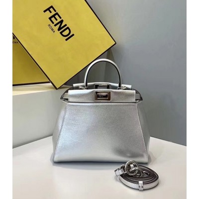 Fendi Peekaboo Mini Bag In Silver Metallic Lambskin IAMBS241514