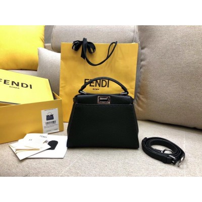 Fendi Peekaboo Mini Selleria Bag In Black Cuoio Romano Leather IAMBS241517