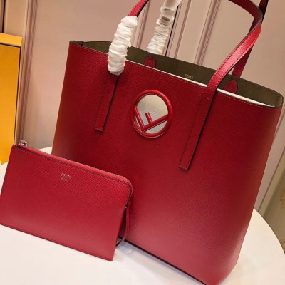 Fendi Red Leather Logo Shopper Bag IAMBS241596