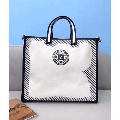 Fendi Shopper Bag In White Glazed Canvas IAMBS241597