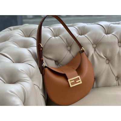 Fendi Small Croissant Hobo Bag In Brown Leather IAMBS241436