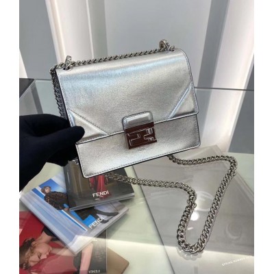 Fendi Small Kan U Bag In Mirror-effect Silver Leather IAMBS241493