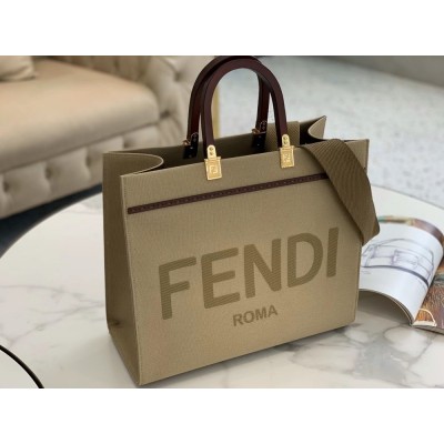 Fendi Sunshine Medium Shopper Bag In Beige Canvas IAMBS241602