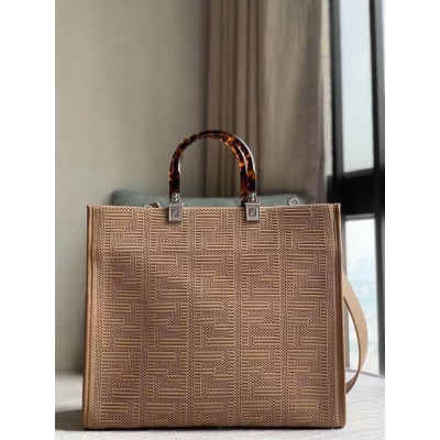 Fendi Sunshine Medium Shopper Bag In Beige FF Fabric IAMBS241585