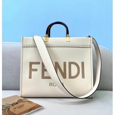 Fendi Sunshine Medium Shopper Bag In White Calfskin IAMBS241606