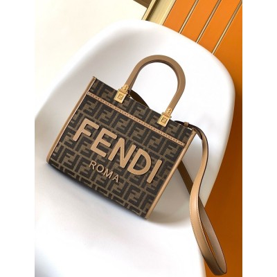 Fendi Sunshine Small Tote Bag in Brown FF Jacquard Fabric IAMBS241620