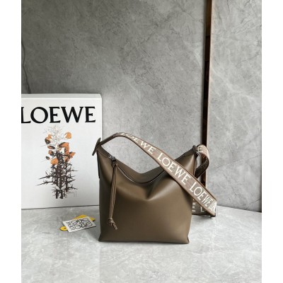 Loewe Cubi Small Bag in Winter Brown Calfskin and Jacquard IAMBS241694