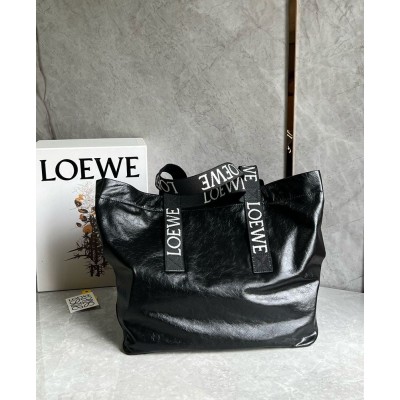 Loewe Fold Shopper Bag in Black Paper Calfskin IAMBS241869