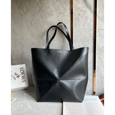 Loewe Large Puzzle Fold Tote Bag in Black Calfskin IAMBS241882