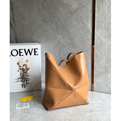 Loewe Medium Puzzle Fold Tote Bag in Tan Calfskin IAMBS241890