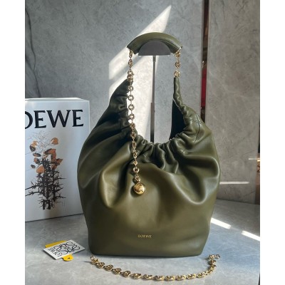 Loewe Medium Squeeze Bag in Olive Nappa Lambskin IAMBS241874