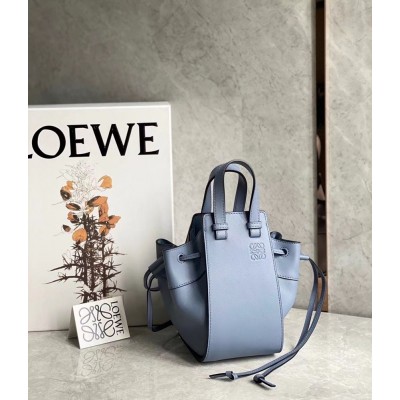 Loewe Mini Hammock Drawstring Bag In Blue Calfskin IAMBS241768