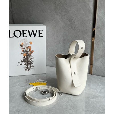 Loewe Mini Pebble Bucket Bag in White Grained Leather IAMBS241680