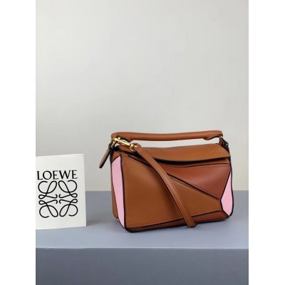 Loewe Mini Puzzle Bag In Brown/Camel/Pink Calfskin IAMBS241801