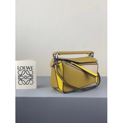 Loewe Mini Puzzle Bag In Ochre/White/Yellow Calfskin IAMBS241802