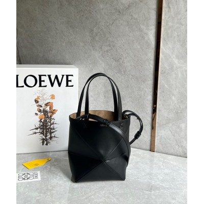 Loewe Mini Puzzle Fold Tote Bag in Black Calfskin IAMBS241892