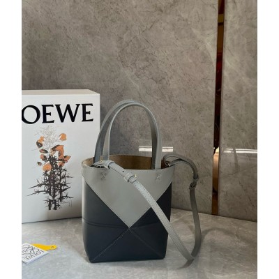Loewe Mini Puzzle Fold Tote Bag in Grey/Dark Grey Calfskin IAMBS241894