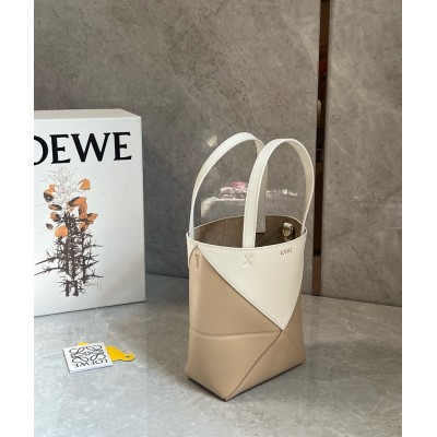 Loewe Mini Puzzle Fold Tote Bag in White/Beige Calfskin IAMBS241896