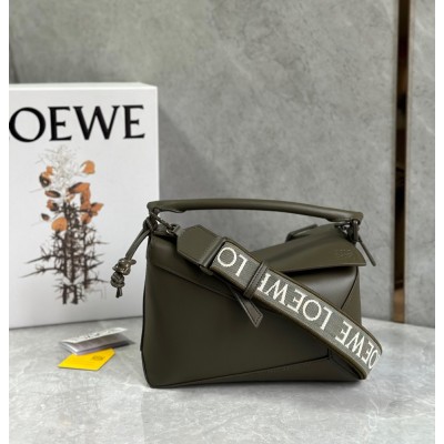 Loewe Puzzle Edge Small Bag In Khaki Green Satin Calfskin IAMBS241805