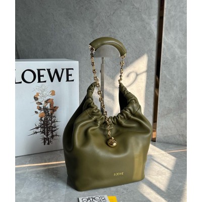 Loewe Small Squeeze Bag in Olive Nappa Lambskin IAMBS241878