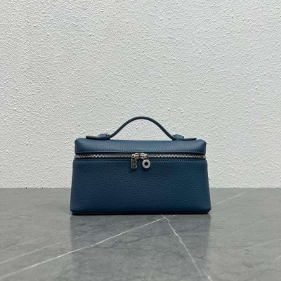 Loro Piana Extra Pocket Pouch L19 in Blue Grained Leather IAMBS241899