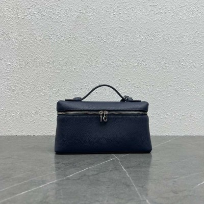 Loro Piana Extra Pocket Pouch L19 in Dark Blue Grained Leather IAMBS241903