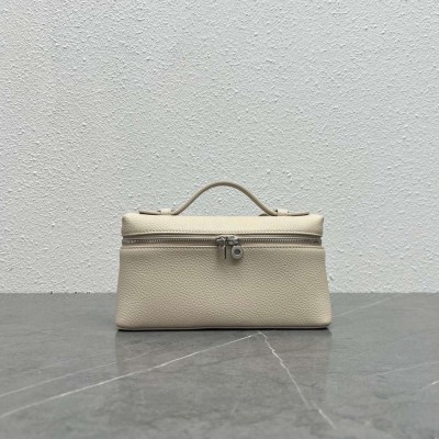 Loro Piana Extra Pocket Pouch L19 in White Grained Leather IAMBS241909
