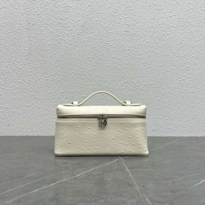 Loro Piana Extra Pocket Pouch L19 in White Ostrich-embossed Leather IAMBS241910