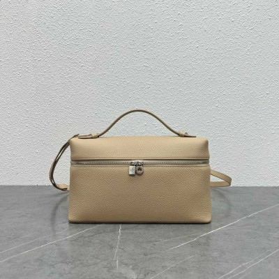 Loro Piana Extra Pocket Pouch L27 in Beige Grained Leather IAMBS241911
