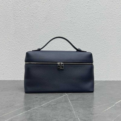 Loro Piana Extra Pocket Pouch L27 in Dark Blue Grained Leather IAMBS241915