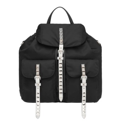 Prada Black Nylon Backpack With White Metal Studs IAMBS241925