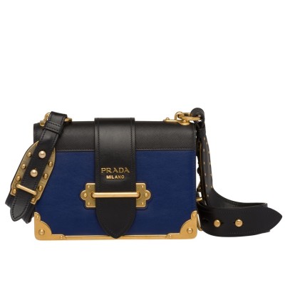 Prada Cahier Shoulder Bag In Blue/Black Leather IAMBS241938